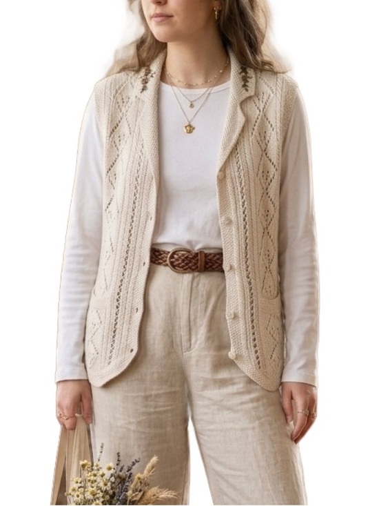 Lauren Ralph Lauren Jackets & Blazers - Vintage 90s Ralph Lauren Hand Knit Vest Linen Cotton PS Embroidered Cottagecore